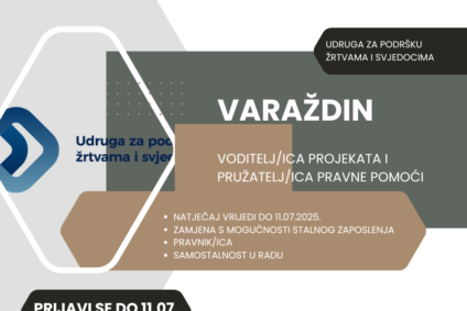 Otvoren natječaj za radno mjesto Voditelj/ica projekata i pružatelj/ica pravne pomoći u uredu Varaždin